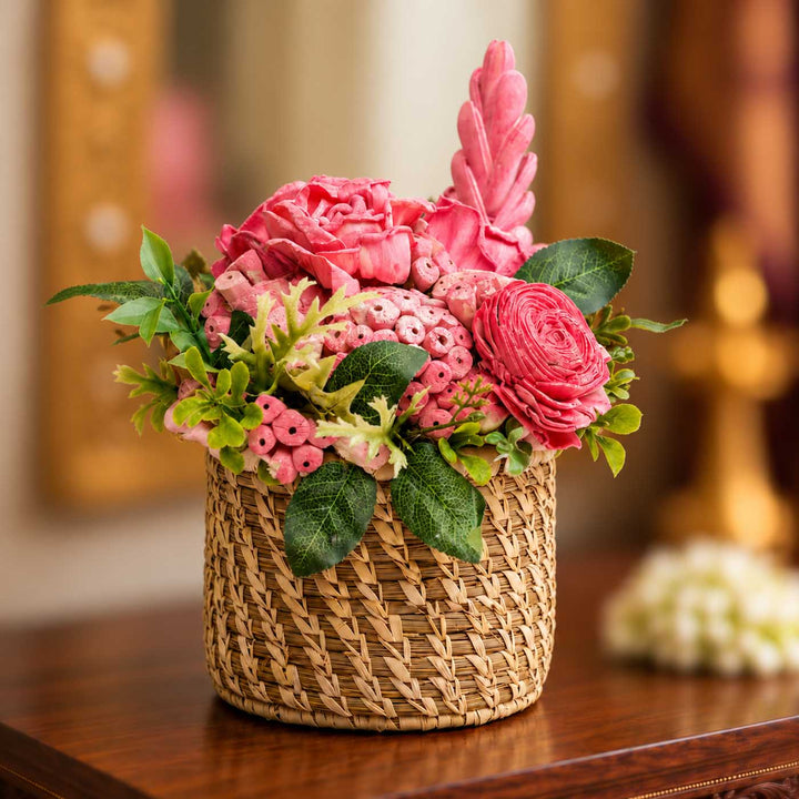 Handcrafted Solawood Flowers "Pink Perfection" Floral Arrangement