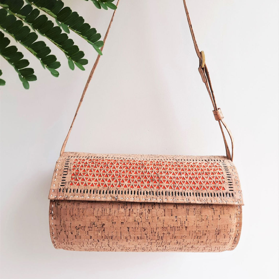 Upcycled Cork & Ajrakh Print Fabric Duffel Bag
