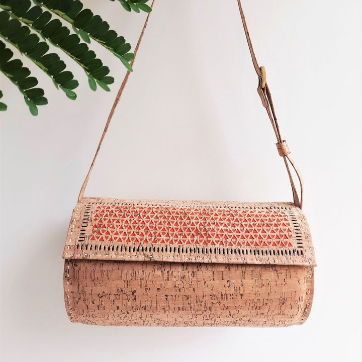 Upcycled Cork & Ajrakh Print Fabric Duffel Bag