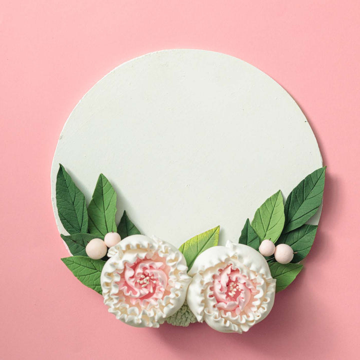 Personalized Round Floral Peony Theme Deco Clay Name Plate