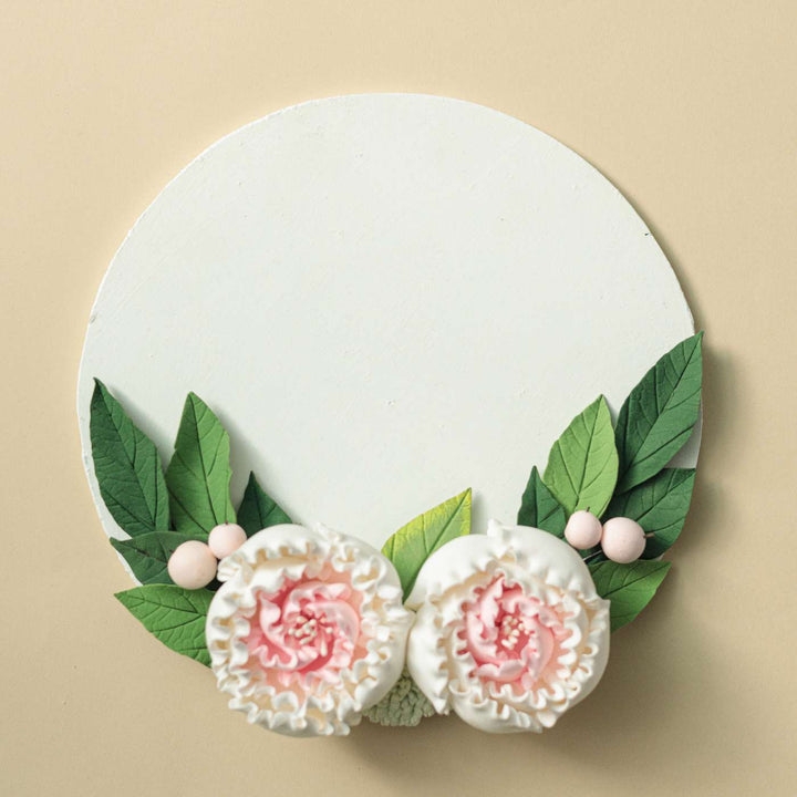 Personalized Round Floral Peony Theme Deco Clay Name Plate