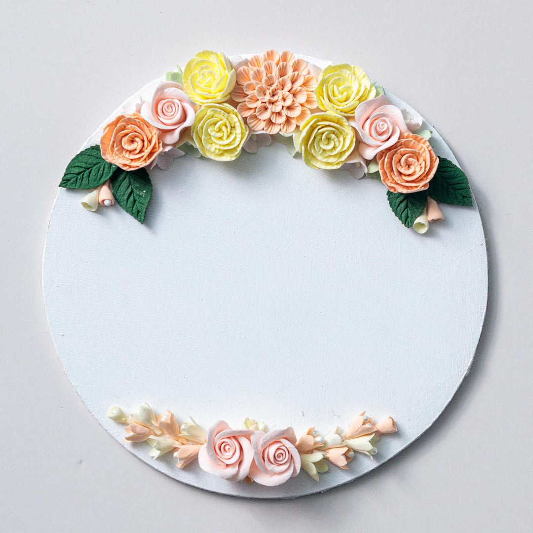 Personalized Round Floral Theme Deco Clay Name Plate
