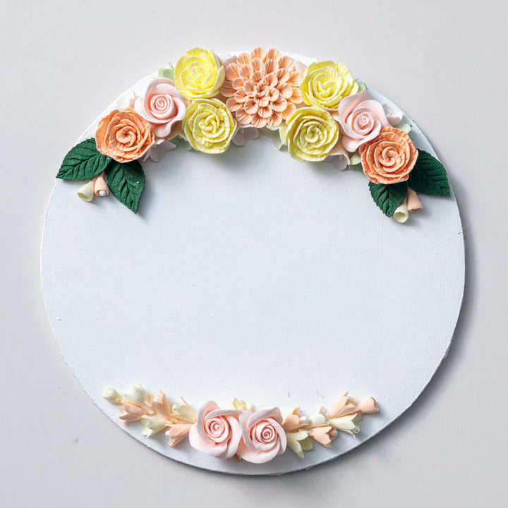 Personalized Round Floral Theme Deco Clay Name Plate