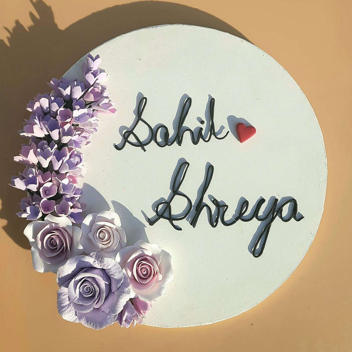 Personalized Round Rose Theme Deco Clay Name Plate