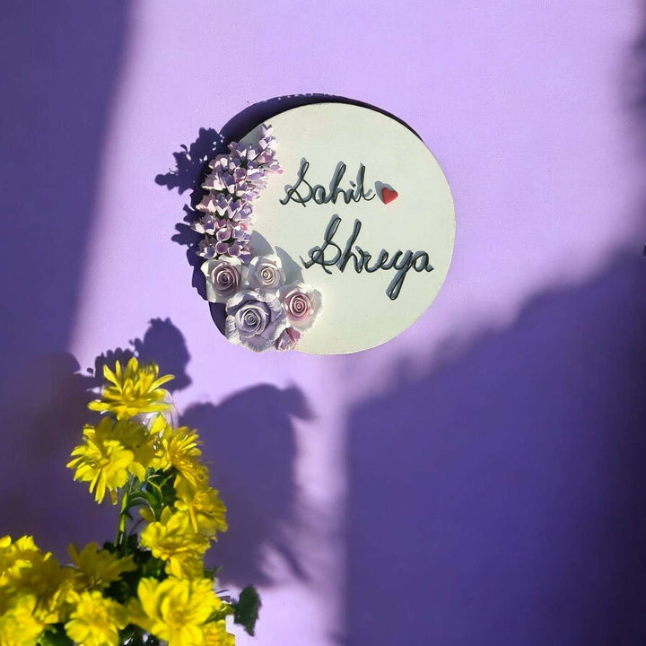 Personalized Round Rose Theme Deco Clay Name Plate