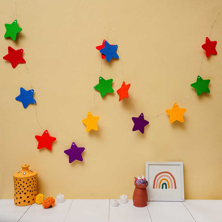 Handmade Assorted Stars Felt Fairy Light For Kids