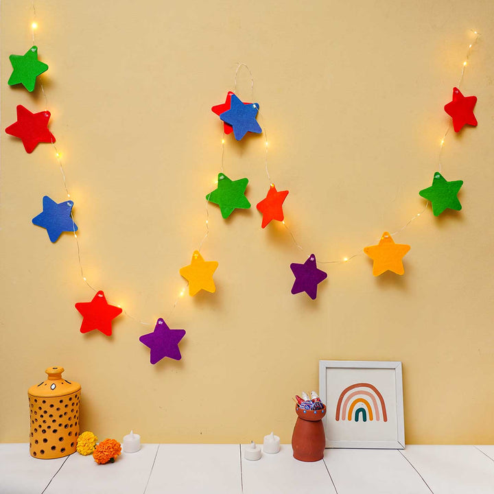 Handmade Assorted Stars Felt Fairy Light For Kids
