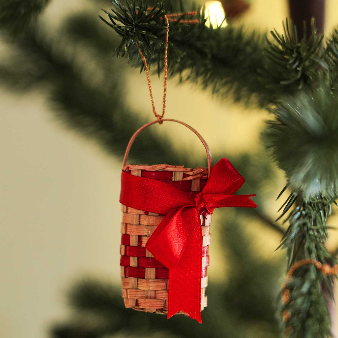 Handmade Red & Green Bamboo Ornaments For Christmas Tree Decoration | Set Of 10