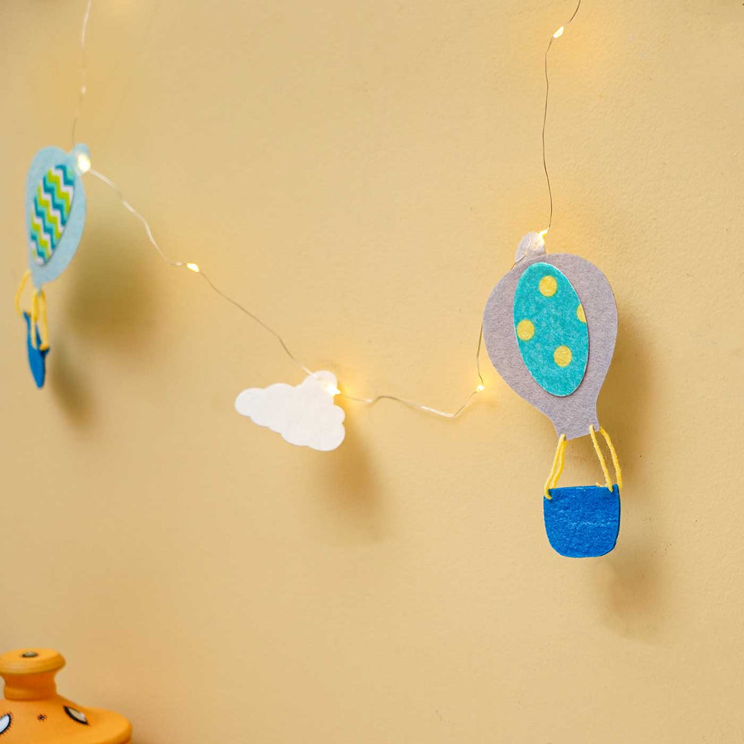 3m, 30 Bulbs | Handmade Blue & Grey Hot Air Balloon Felt LED Fairy Light For Kids