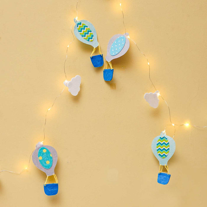 3m, 30 Bulbs | Handmade Blue & Grey Hot Air Balloon Felt LED Fairy Light For Kids