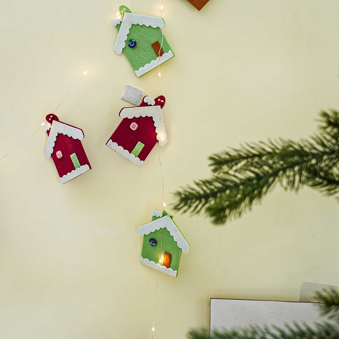 Handmade Candy House Fairy Lights With Felt Embellishments For Christmas Decoration