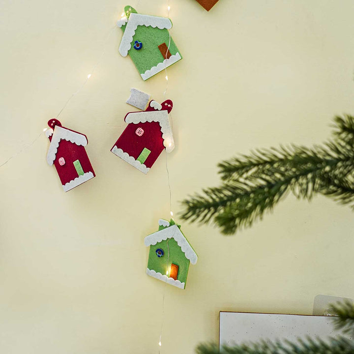Handmade Candy House Fairy Lights With Felt Embellishments For Christmas Decoration