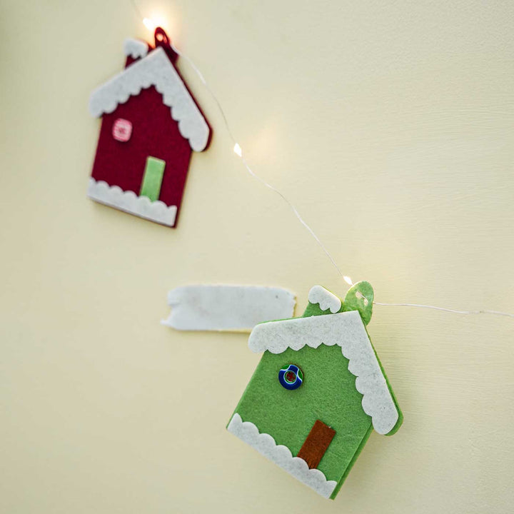 Handmade Candy House Fairy Lights With Felt Embellishments For Christmas Decoration
