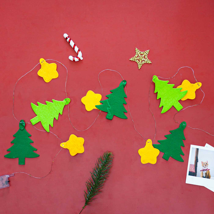 Handmade Christmas Tree Fairy Lights With Felt Embellishments For Christmas Decoration