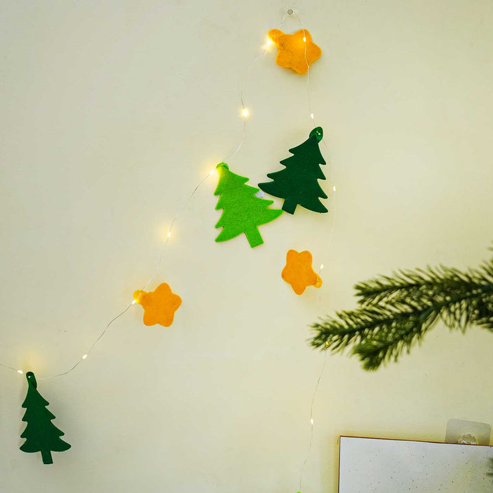 Handmade Christmas Tree Fairy Lights With Felt Embellishments For Christmas Decoration