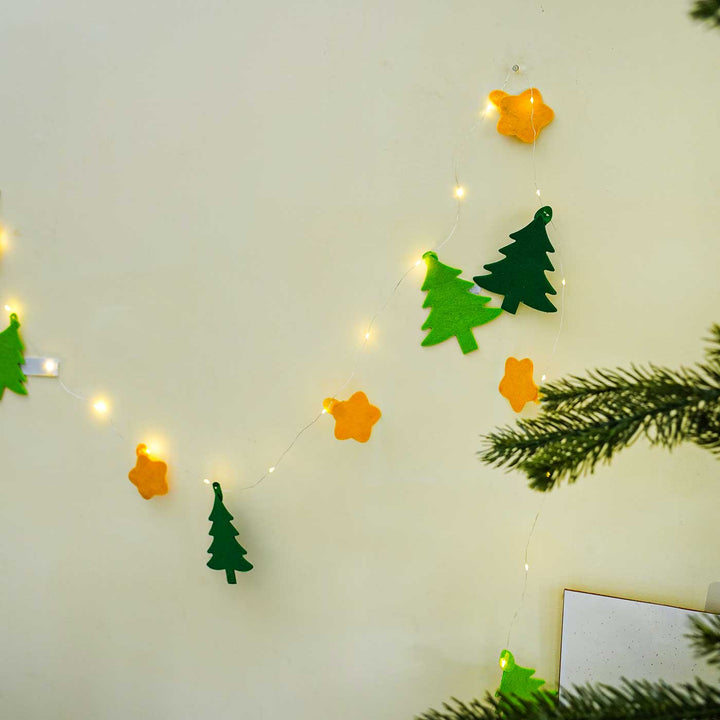 Handmade Christmas Tree Fairy Lights With Felt Embellishments For Christmas Decoration