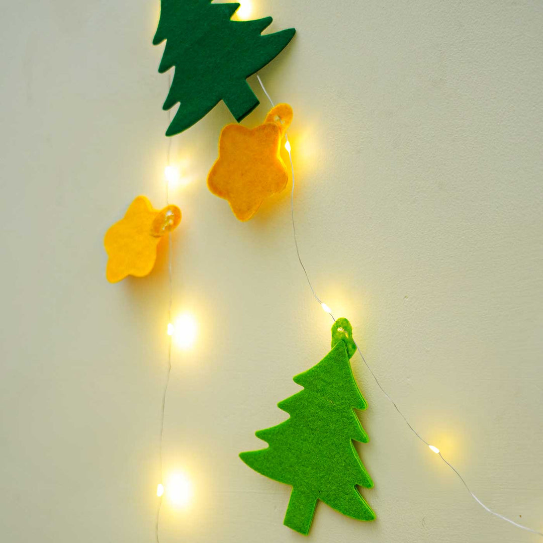Handmade Christmas Tree Fairy Lights With Felt Embellishments For Christmas Decoration