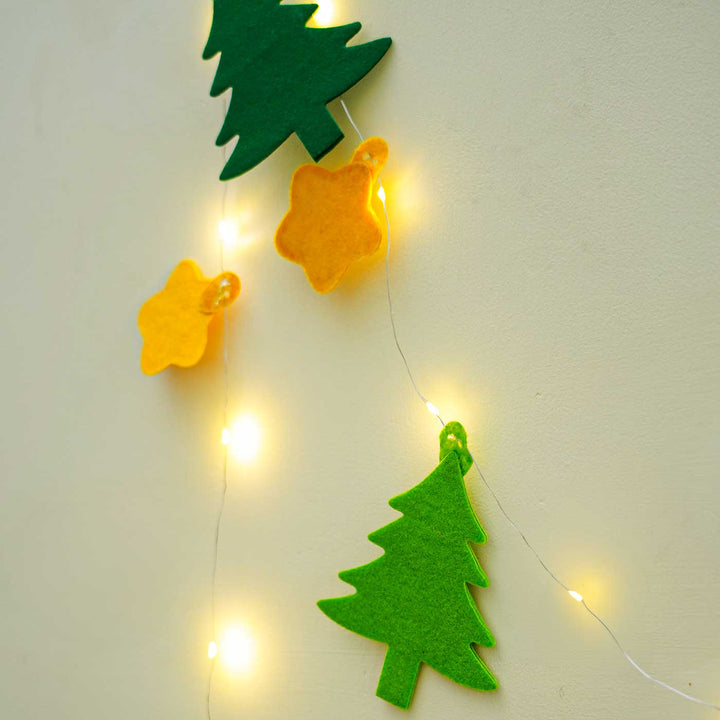 Handmade Christmas Tree Fairy Lights With Felt Embellishments For Christmas Decoration
