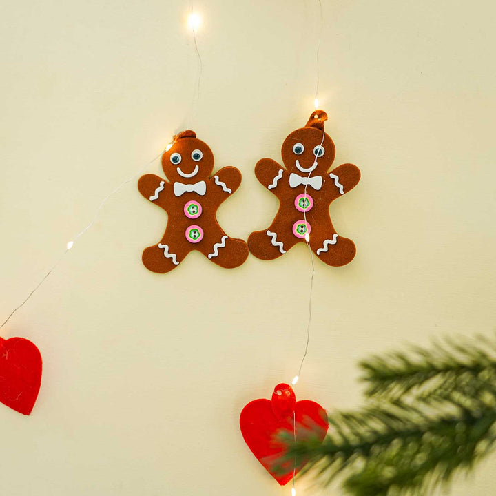 Handmade Cookie Man Fairy Lights With Felt Embellishments For Christmas Decoration