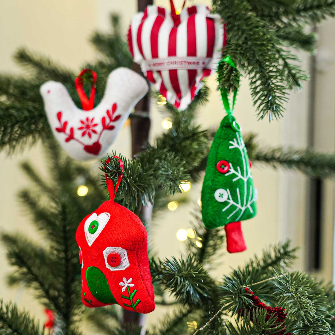 Handmade Cotton Ornaments For Christmas Tree Decoration | Set Of 11