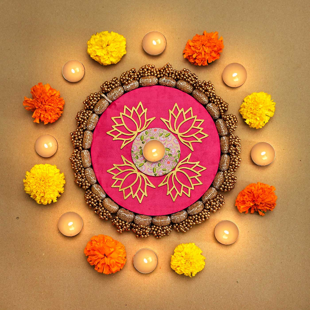 Buy Handmade Diwali Rangoli Solid Rani Pink OG Inflorescence