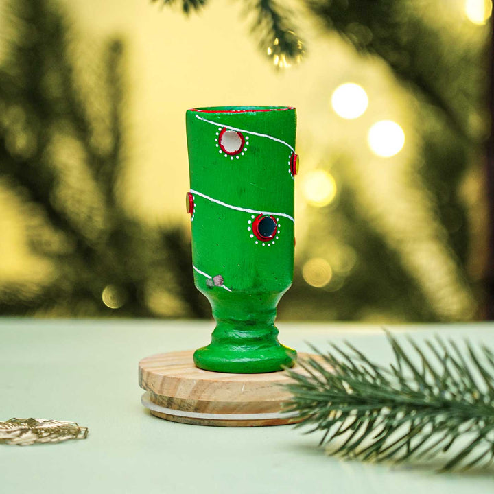 Handmade Green Multifunctional Terracotta Candle Holder For Christmas Table Decoration