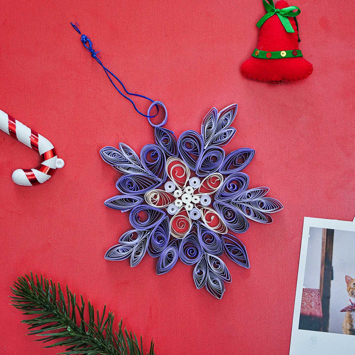 Handmade Lavender Snowflake Paper Quilling Ornament For Christmas Tree Decoration