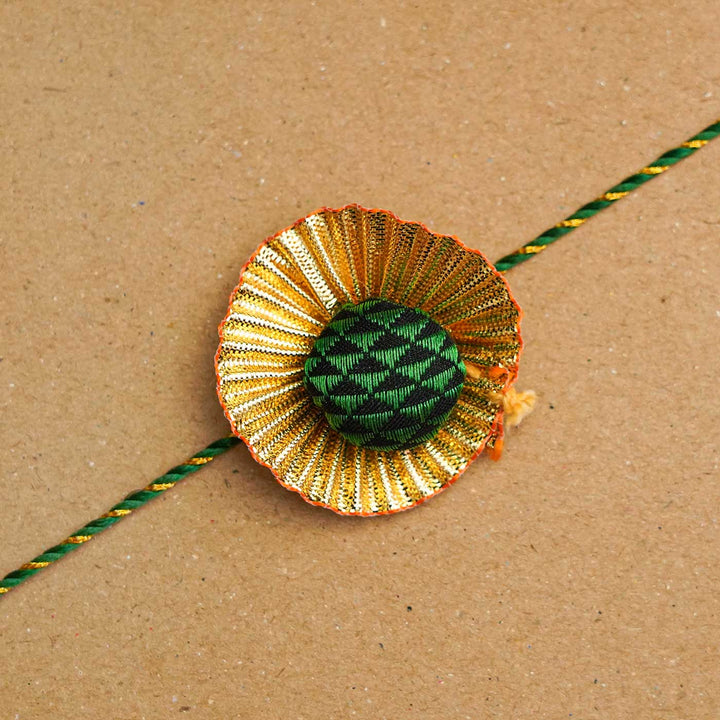 Handmade Pom Pom Khan Silk Rakhi With Chocolates & Roli Chawal