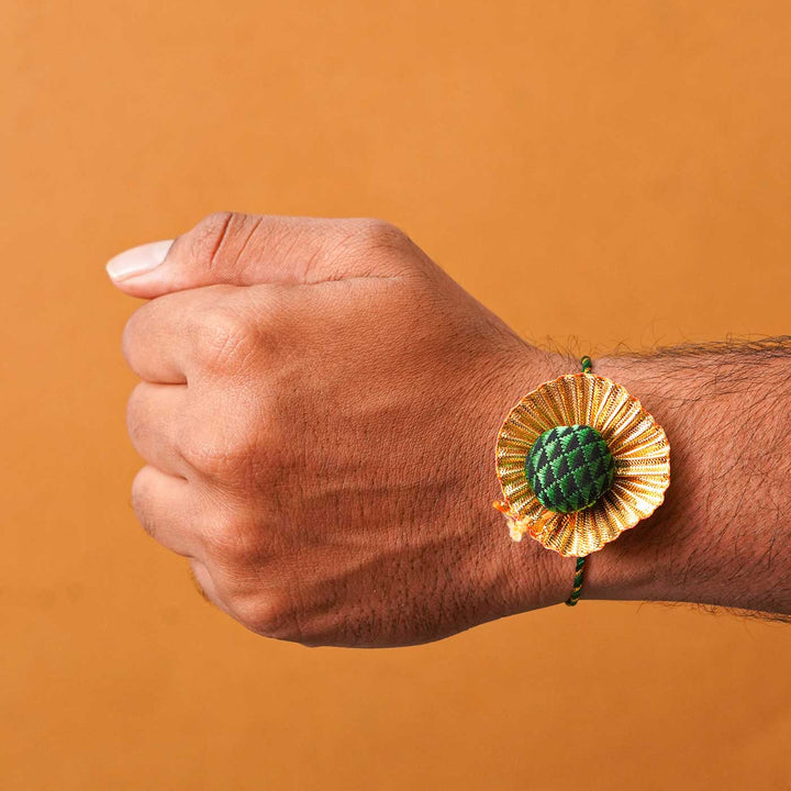 Handmade Pom Pom Khan Silk Rakhi With Chocolates & Roli Chawal