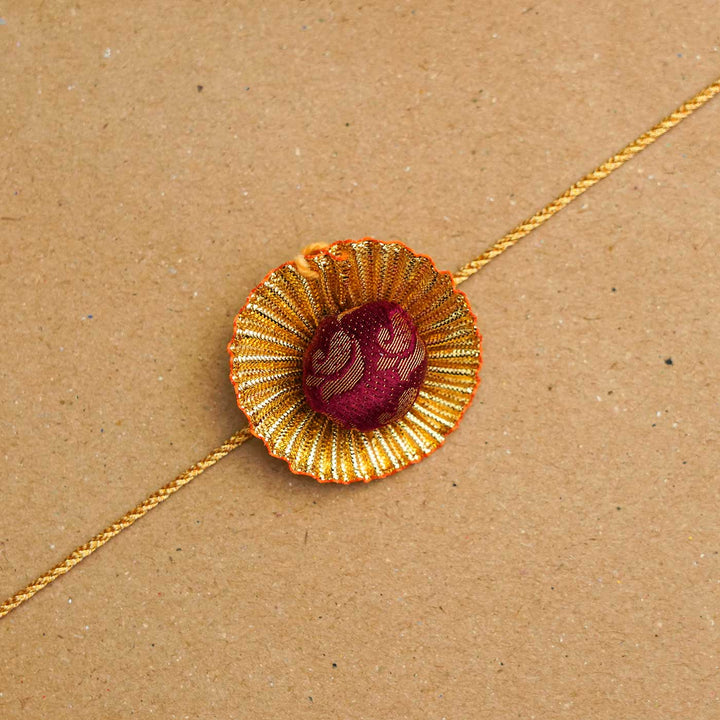 Handmade Pom Pom Khan Silk Rakhi With Chocolates & Roli Chawal