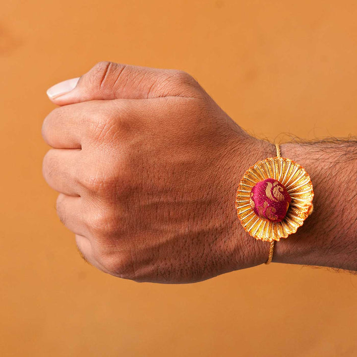 Handmade Pom Pom Khan Silk Rakhi With Chocolates & Roli Chawal