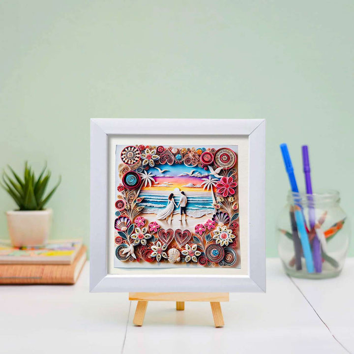 Handmade Quilling Beach Theme Framed Art For Couples