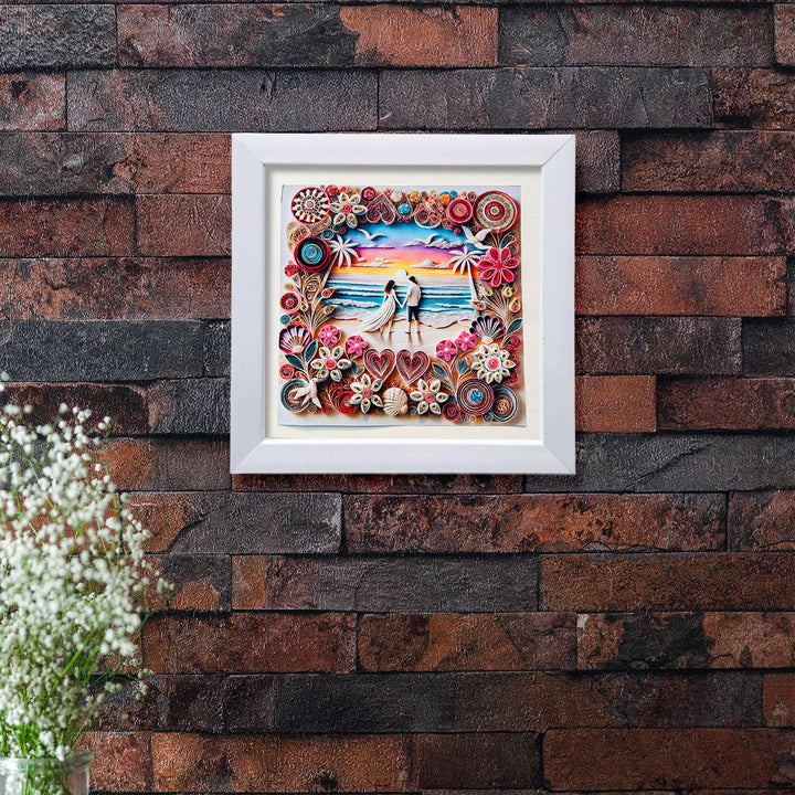 Handmade Quilling Beach Theme Framed Art For Couples