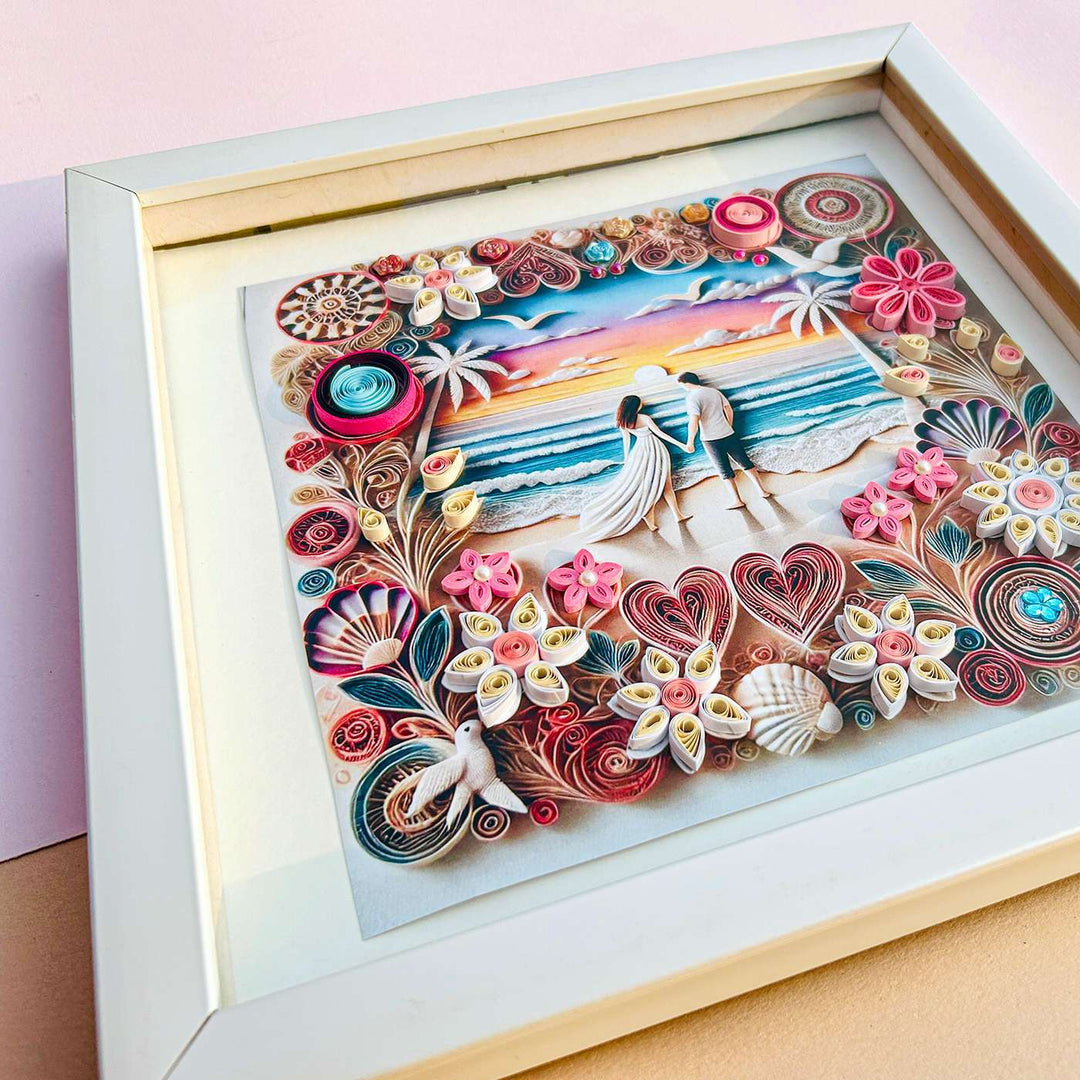 Handmade Quilling Beach Theme Framed Art For Couples