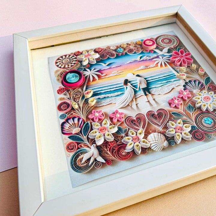 Handmade Quilling Beach Theme Framed Art For Couples