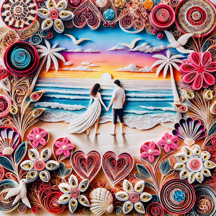 Handmade Quilling Beach Theme Framed Art For Couples