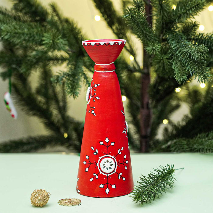 Handmade Red Long Terracotta Tealight Holders For Christmas Decoration