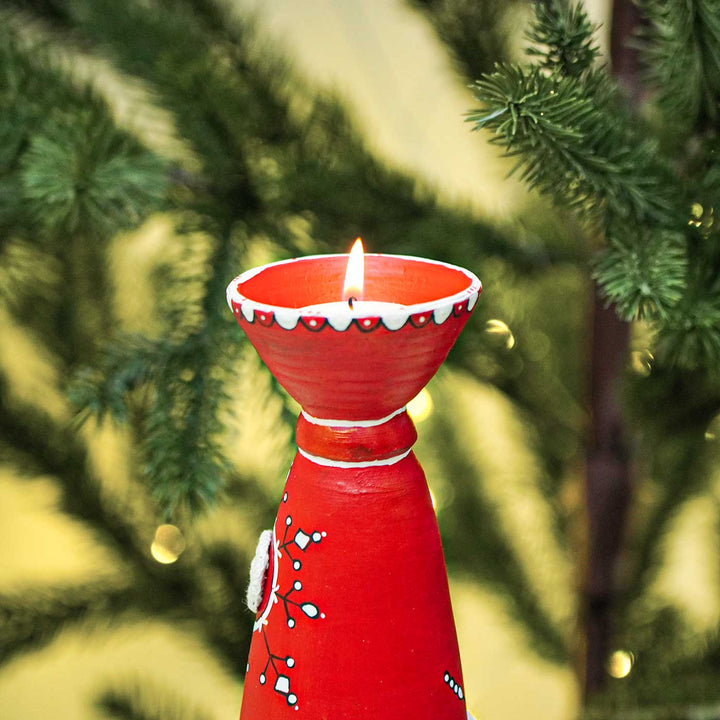 Handmade Red Long Terracotta Tealight Holders For Christmas Decoration