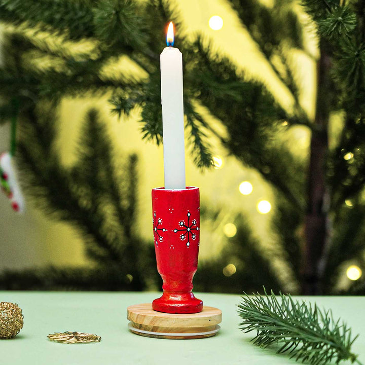Handmade Red Multifunctional Terracotta Candle Holder For Christmas Table Decoration