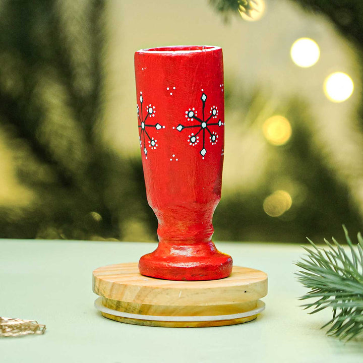 Handmade Red Multifunctional Terracotta Candle Holder For Christmas Table Decoration