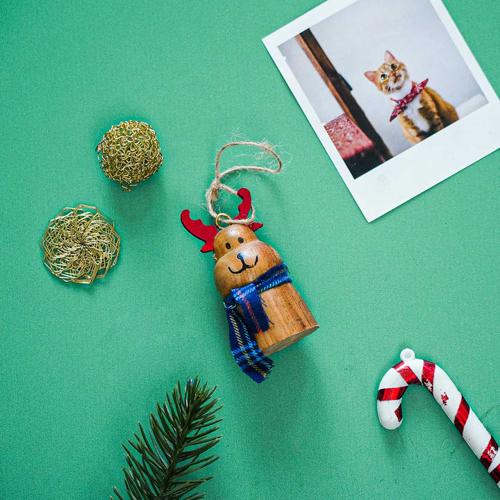 Handmade Reindeer Wooden Ornament For Christmas Tree Decoration
