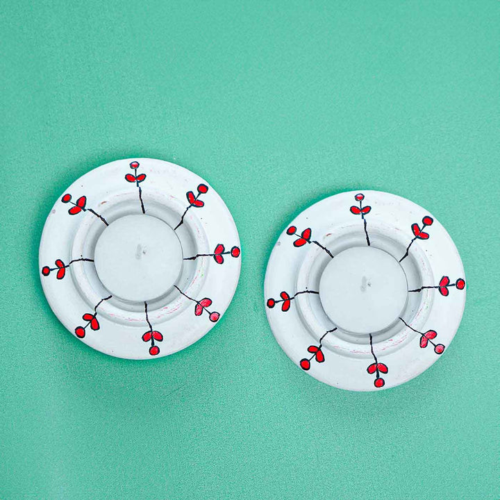 Handmade Round White Terracotta Tealight Holders For Christmas Decoration | Set Of 2