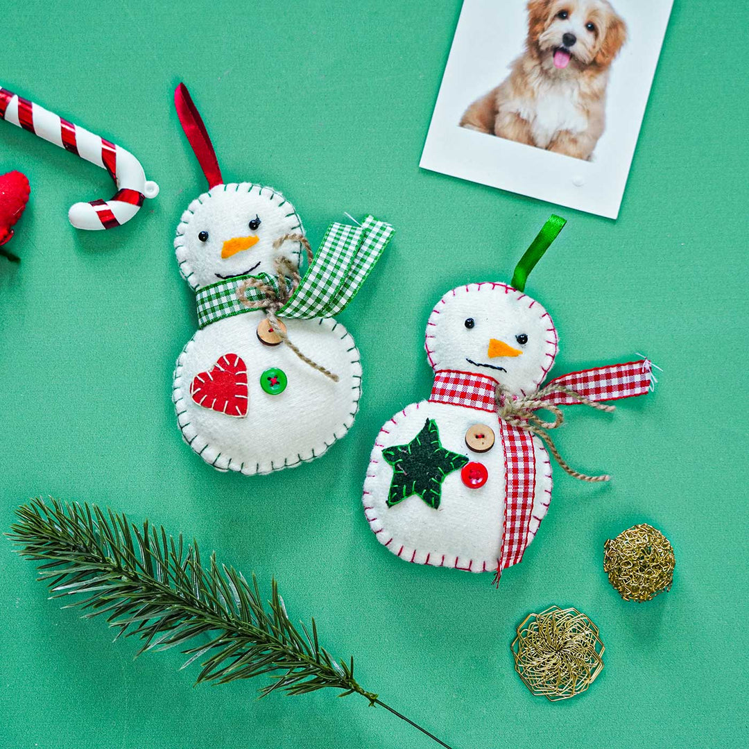 Handmade Snowman Cotton Ornaments For Christmas Tree Decoration | Set Of 2
