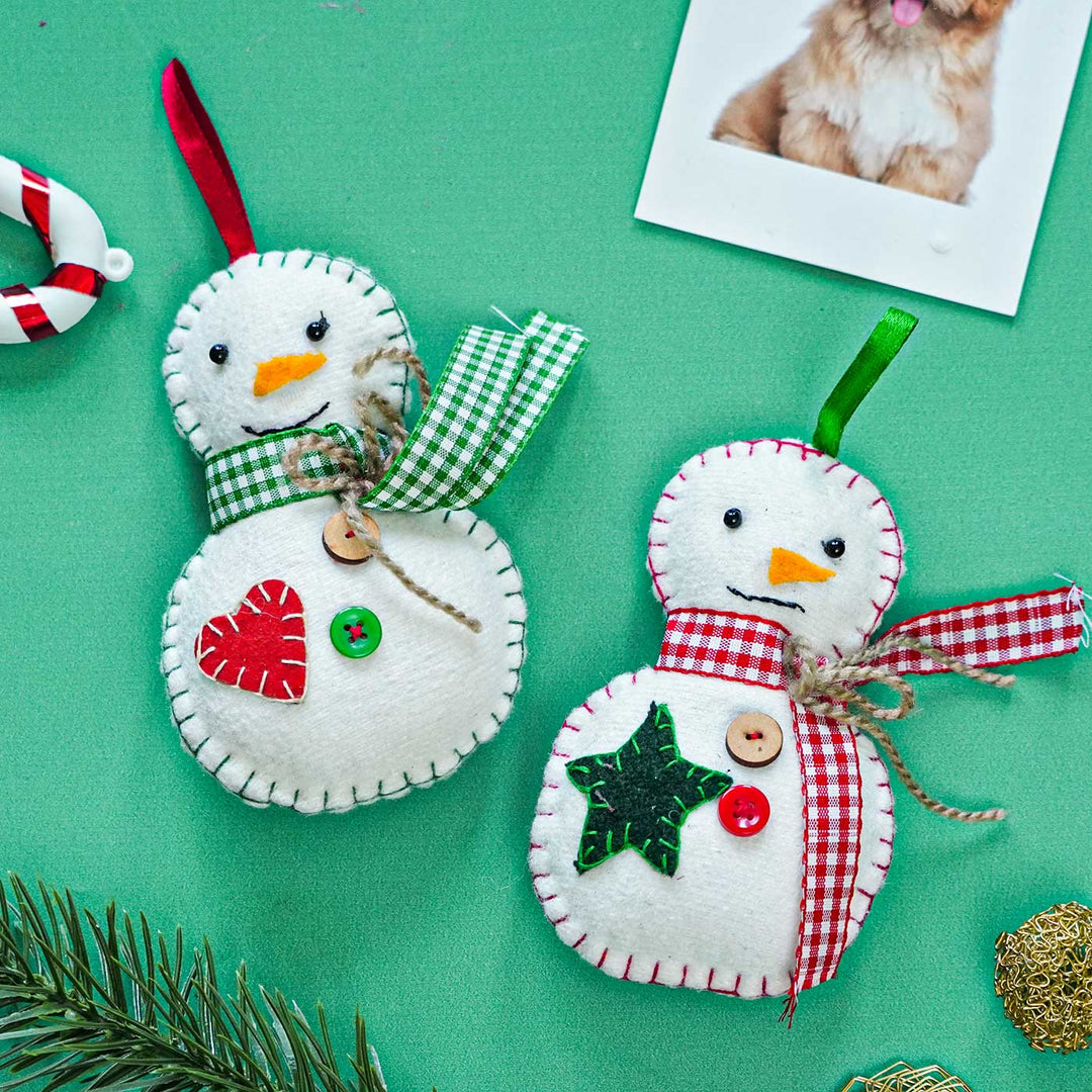 Handmade Snowman Cotton Ornaments For Christmas Tree Decoration | Set Of 2