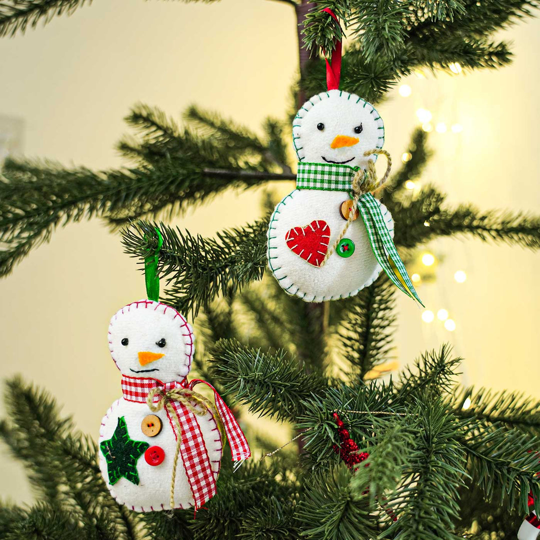 Handmade Snowman Cotton Ornaments For Christmas Tree Decoration | Set Of 2
