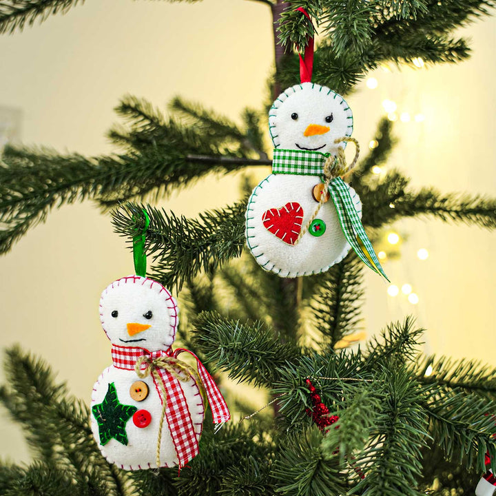 Handmade Snowman Cotton Ornaments For Christmas Tree Decoration | Set Of 2