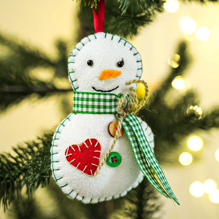 Handmade Snowman Cotton Ornaments For Christmas Tree Decoration | Set Of 2