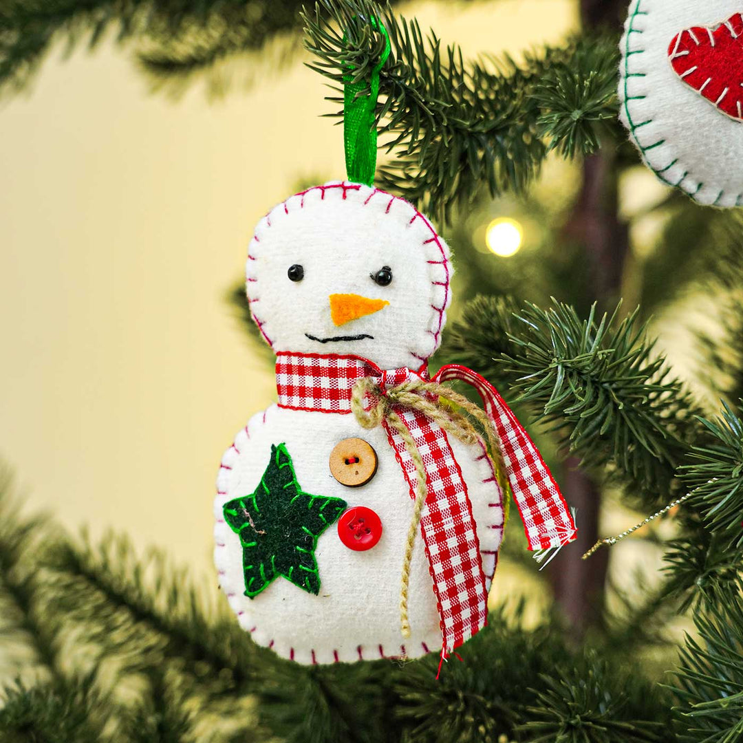 Handmade Snowman Cotton Ornaments For Christmas Tree Decoration | Set Of 2