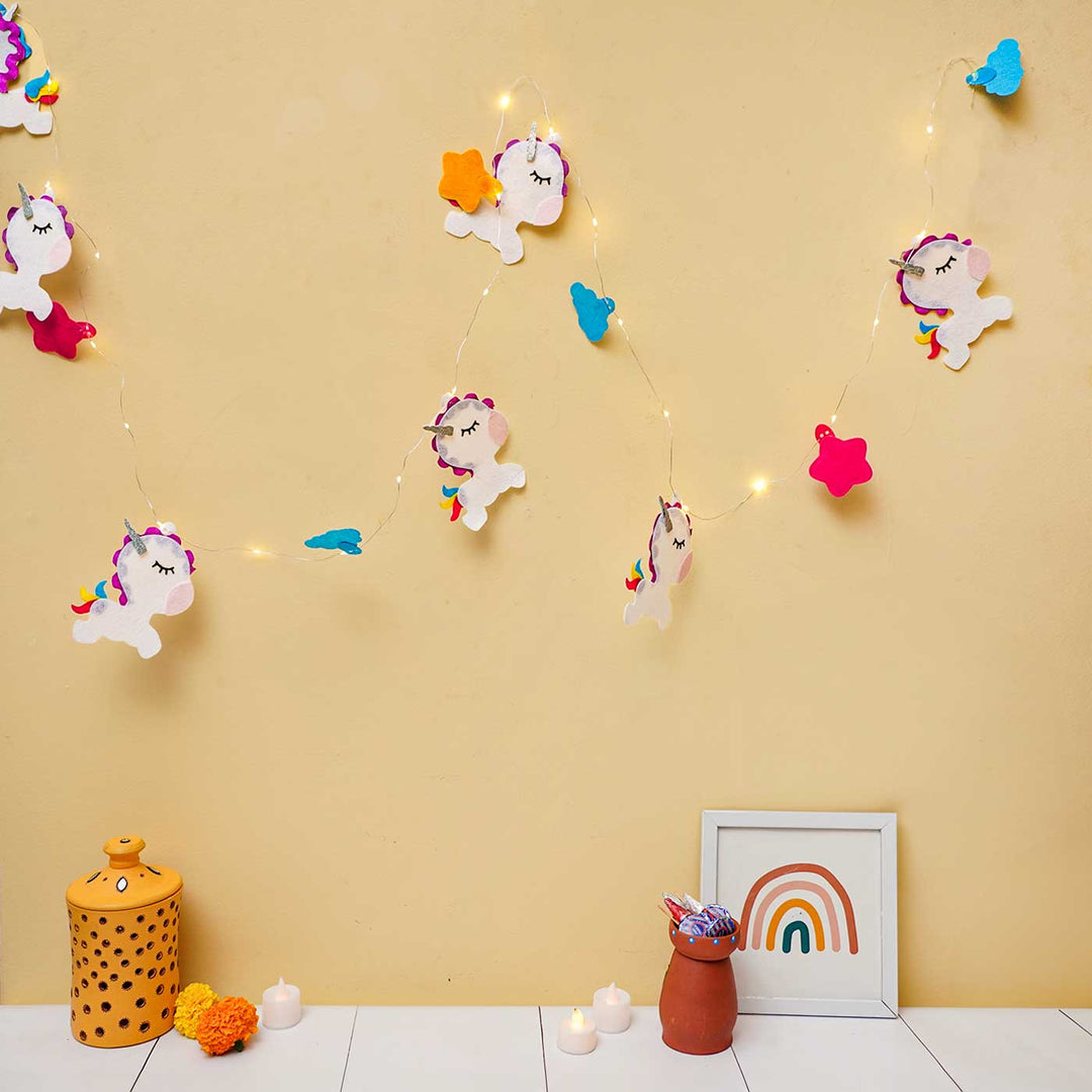 Handmade Unicorn Theme Felt Fairy Light For Kids
