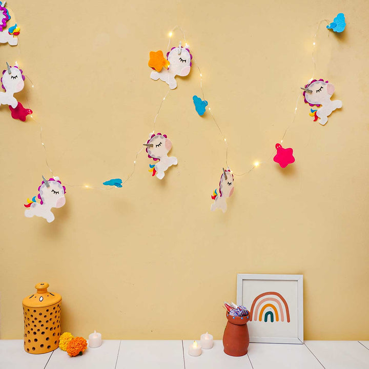 Handmade Unicorn Theme Felt Fairy Light For Kids